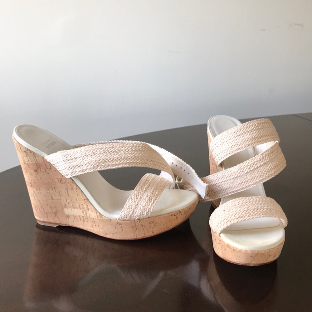 Woven cream Stuart Weitzman Alex crochet wedges